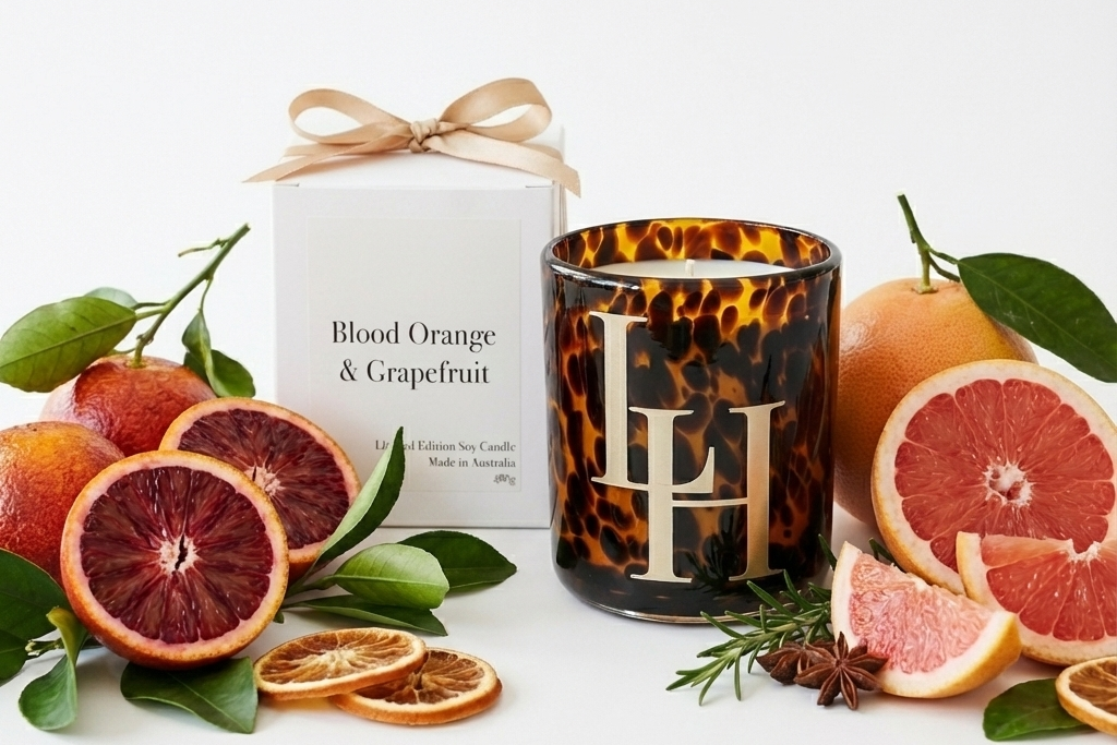 Monogrammed soy candle, Tortoiseshell glass jar vessel, gold highlights